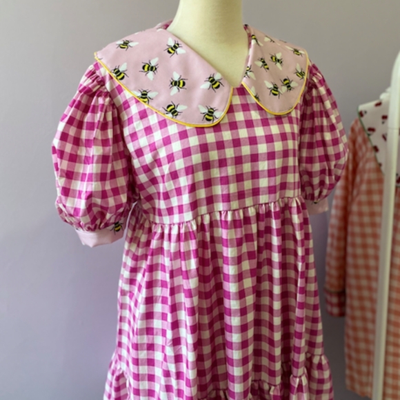 Pink White Womens Gingham Check Whimsical Dress - Picture 1 of 10